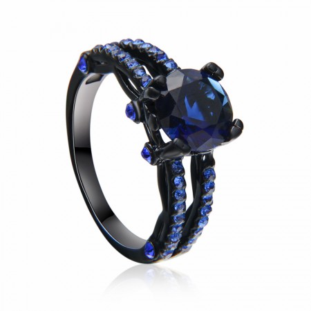 Simple Atmospheric Black Gold Inlaid Cubic Zirconia Engagement Ring