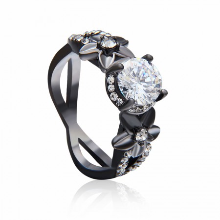 Europe Hot Sale High-End Black Gold Inlaid Cubic Zirconia Engagement Ring