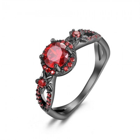 Europe Best Sale Black Gold Inlaid Red Cubic Zirconia Engagement Ring