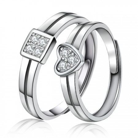 Simple Love 925 Sterling Silver Plated 18K White Gold Couple Ring