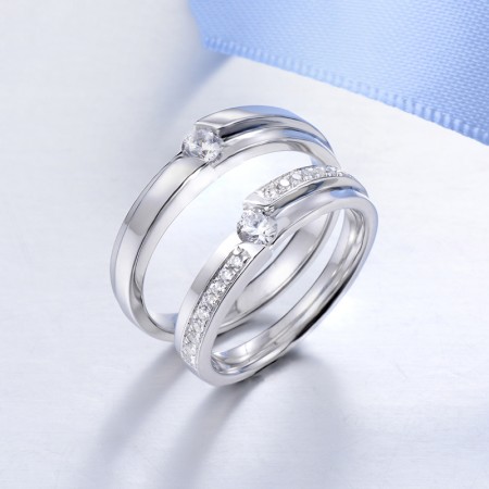 Elegant And Restrained S925 Silver Inlaid Quality Cubic Zirconia Couple Ring