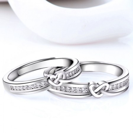 Intertwined Hearts 925 Sterling Silver Plated White Gold Couple Rings
