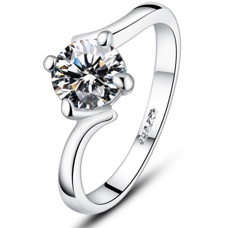 925 Sterling Silver Plated White Gold Inlaid 1ct Four Prong Cz Engagement Ring