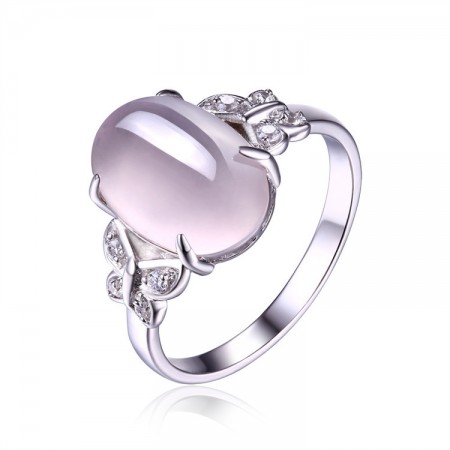 Elegant Fashion Exquisite Butterfly Edge S925 Silver Inlaid Ross Quartz Ring