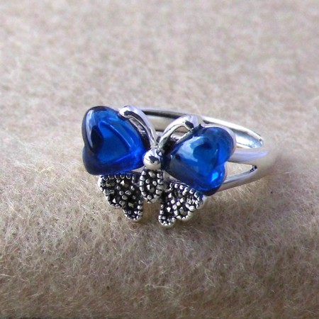Charming Butterfly Style 925 Sterling Silver Inlaid Corundum Adjustable Ring