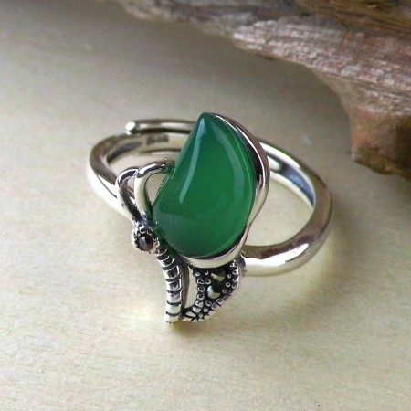 New Butterfly Style 925 Sterling Silver Inlaid Gemstone Opening Ring 