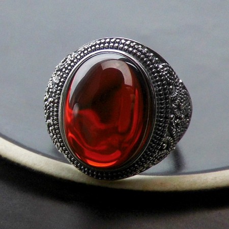 New Exaggeration Atmosphere 925 Sterling Silver Inlaid Garnet Opening Ring 