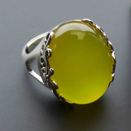 New Retro Pattern 925 Sterling Silver Inlaid Natural Yellow Onyx Opening Ring 