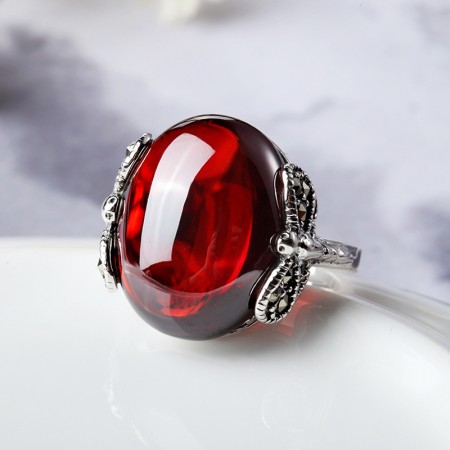 Original Dragonfly Modeling 925 Sterling Silver Inlaid Garnet Woman'S Ring