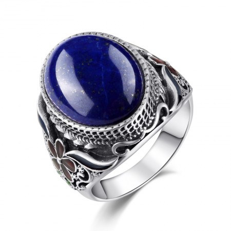 Exaggeration Atmosphere 925 Sterling Silver Inlaid Natural Lapis Lazuli Ring