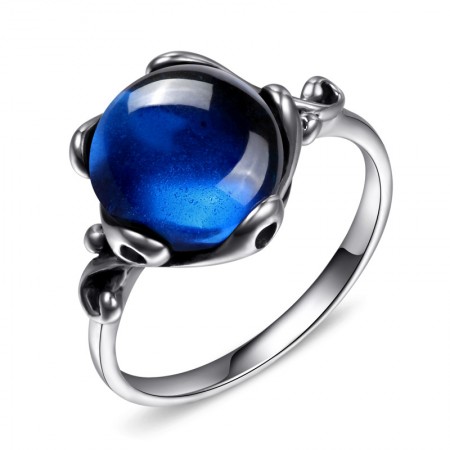 925 Sterling Silver Inlaid Round Gem Retro New Ring 