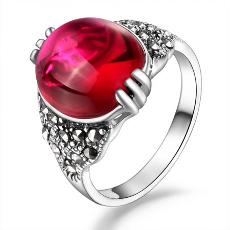 925 Sterling Silver Inlaid Garnet Red Corundum New Retro Ring