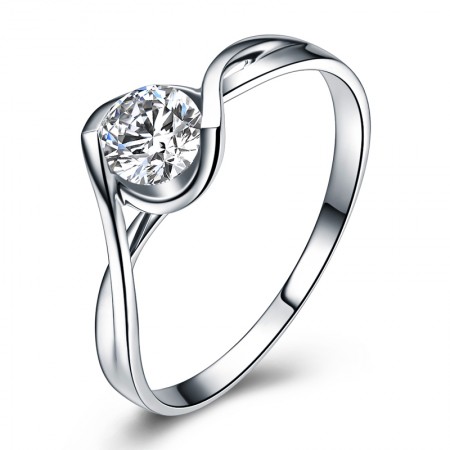 Kiss Of Angels 925 Sterling Silver Delicate Process Plated 18K White Gold Engagement Ring