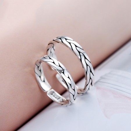 Simple Fine Workmanship s999 Fine Silver Hand-Woven Couple Opening Rings