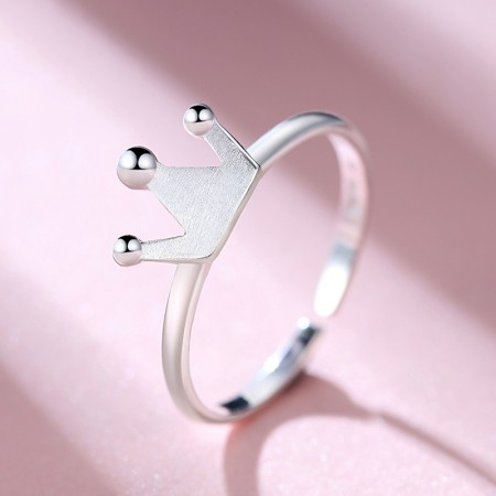 925 Silver Compact Simple Matte Opening Crown Ring