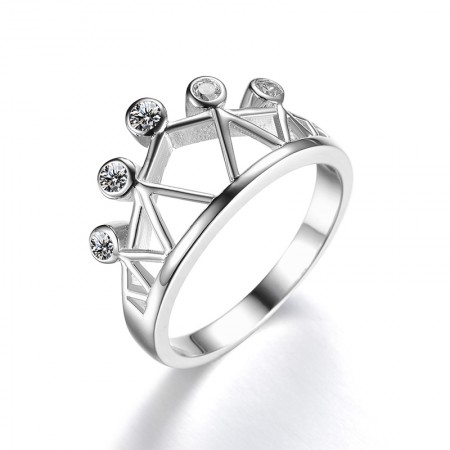 Creative Hollow Grid S925 Silver Inlay Cubic Zirconia Crown Ring