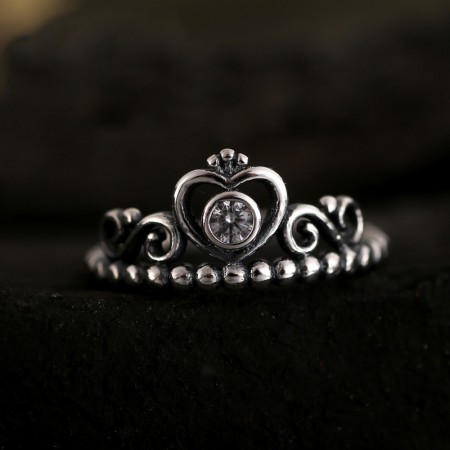 Retro Personality Ball Side S925 Silver Opening Crown-Shaped Ring