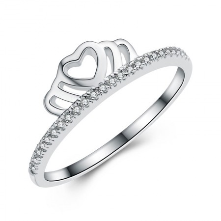 Romantic Hollow Heart-Shaped 925 Silver Crown Ring 