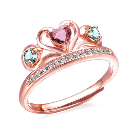 New Heart-Shaped Gold-Plated 925 Silver Inlaid Natural Crystal Crown Ring