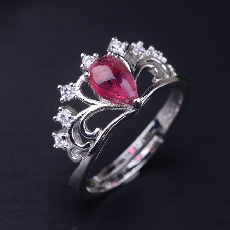 Europe Fashion Natural Pink Tourmalines 925 Silver Noble Crown Ring