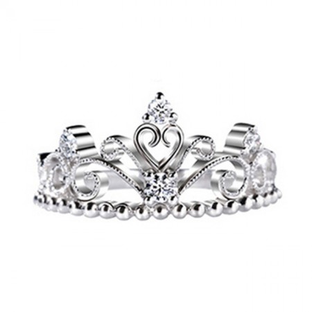 Beautiful Styling Ball Edge 925 Sterling Silver With 18K White Gold Princess Crown Ring