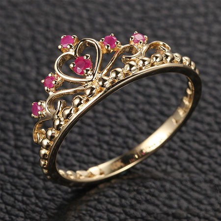 Baroque Palace Style 925 Sterling Silver Inlay Ruby Retro Princess Crown Ring