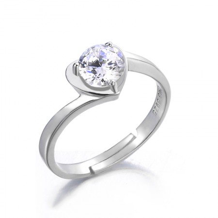 Fashion Style Heart-Shaped S925 Silver Inlaid Cubic Zirconia Engagement Ring