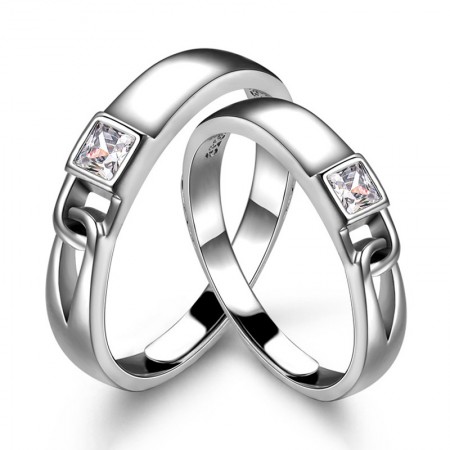 Fashion Meaningful S925 Silver Inlaid Cubic Zirconia Love Lock Couple Rings