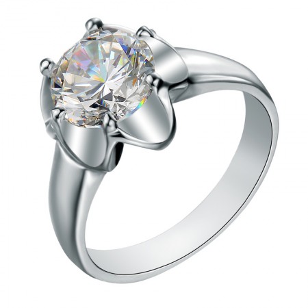 Elegant And Noble Refined Polishing S925 Silver Wide Flower-Shaped Engagement Ring