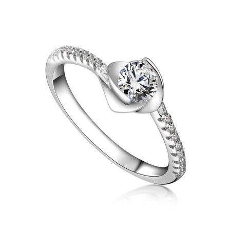 S925 Silver Inlaid Rhodium Blooming Roses Shape Inlaid Perfect CZ Engagement Ring