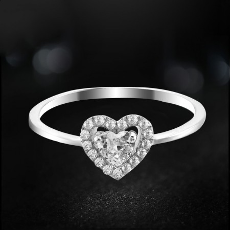 Leading Technology 925 Sterling Silver Inlay Heart-Shaped Cubic Zirconia Engagement Ring