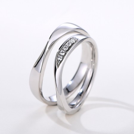Simple Creative Design Romantic Lines 925 Sterling Silver Couple Rings With Cubic Zirconia
