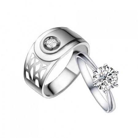 Men's Wide Hollow And Woman's Slim Elegant 925 Silver Couple Rings