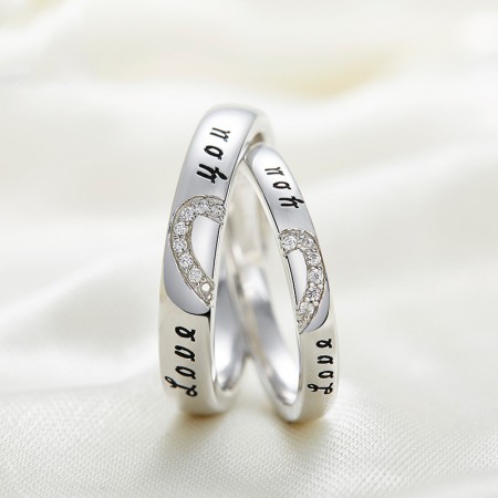 S925 Silver Simple  Korean Crystal Wild Have Mutual Affinity Couple Rings