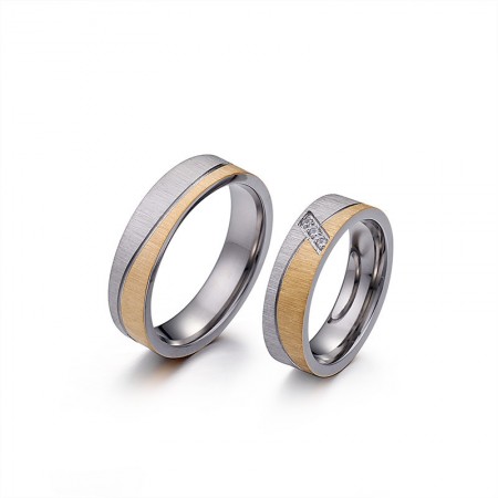 Gold And Silver Bicolor Frosted Titanium Steel Lovers Couple Rings
