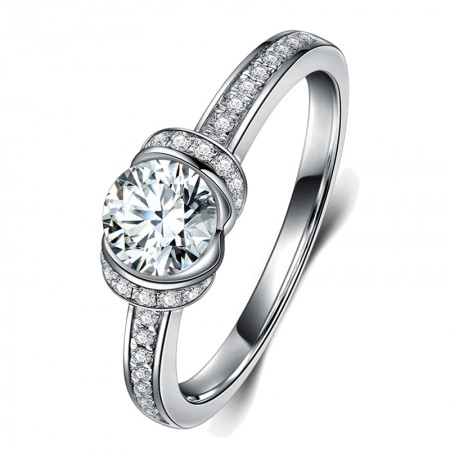 New Contracted Classic 925 Sterling Silver Plated Platinum Engagement Ring