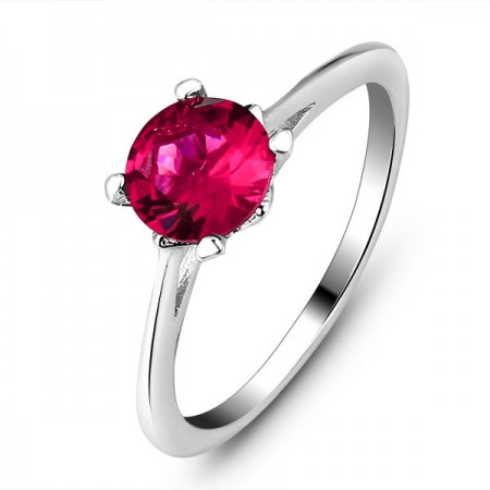 925 Sterling Silver Inlaid Red Corundum Classic Four-Claw Style Woman's Ring
