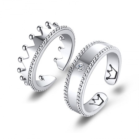 Exquisite Ball Edge Creative Crown 925 Silver Plated Platinum Couple Rings