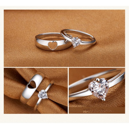 Korean Version Of The Simple Hollow Heart-Shaped 925 Sterling Silver Couple Rings