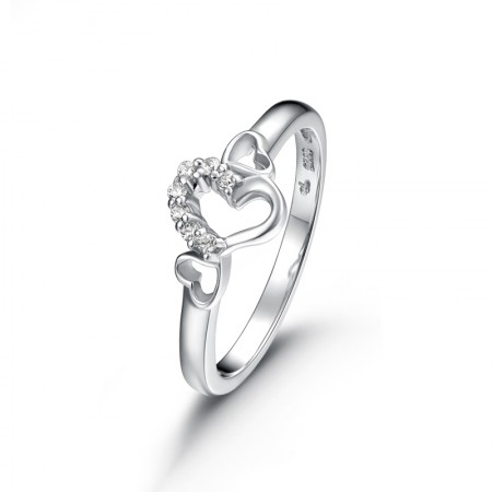 925 Silver Fashion Hollow Heart-Shaped Inlaid Cubic Zirconia Engagement Ring