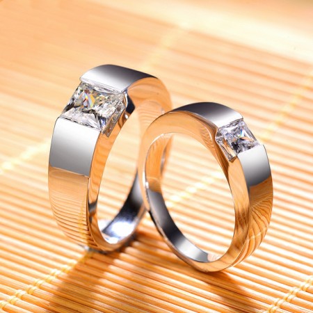 High-End Private Custom Domineering Personality 925 Silver Inlaid Square Cz Couple Rings