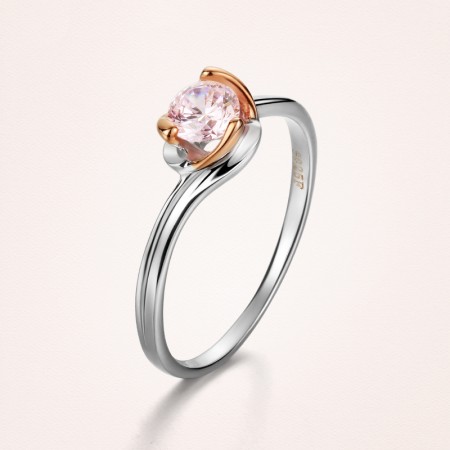 Delicate And Cabinet 925 Silver Plated 18K Gold Set With Pink CZ Engagement Ring