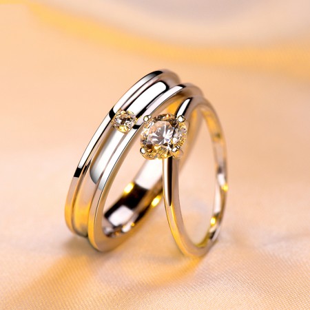 Life Accompanied Classic 925 Silver Inlay Luxury Cubic Zirconia Couple Rings