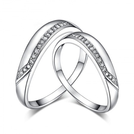 Grade Packaging 925 Silver Korean Romantic Line Couple Rings With CZ