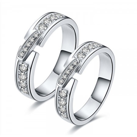 Bright Color Of Fire Gold-Plated Silver Inlay Cubic Zirconia Couple Rings