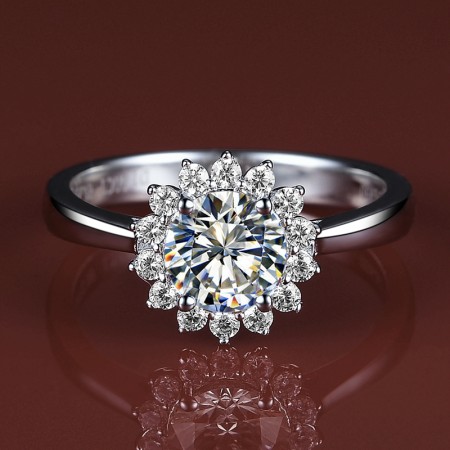 Sunflower Modeling Silver Plated Gold Group Inlay Super Flash CZ Engagement Ring