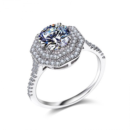 Popular Fashion S925 Silver Inlaid Sparkle CZ Luxury Engagement Ring
