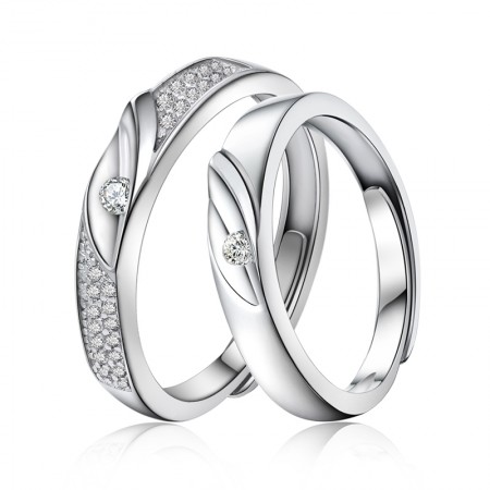 925 Sterling Silver Plated White Gold Adjustable Couple Rings