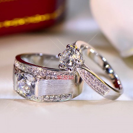 Destined to Be Loved Silver Couple Rings Set - Eleganzia Jewelry