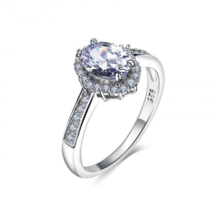 Classic Fashion 925 Silver Inlaid Oval Cut CZ Engagement Ring